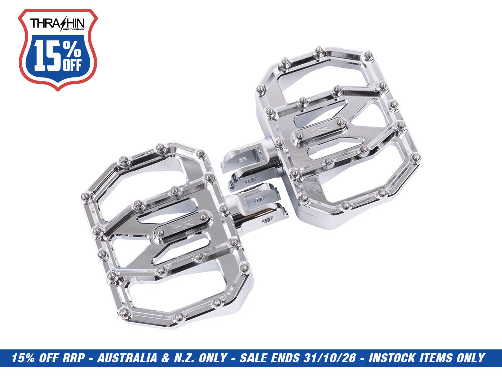 Aggressor Mini Floorboards - Chrome. Fits Softail 2018up Front Rider