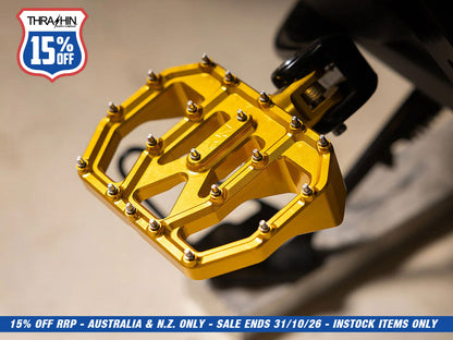 Aggressor Mini Floorboards - Gold. Fits Softail 2018up Front Rider