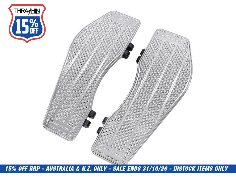 Bagger Rider Floorboards - Chrome. Fits Touring 1980up, FL Softail 1986-2017 & Dyna Switchback 2012-2016