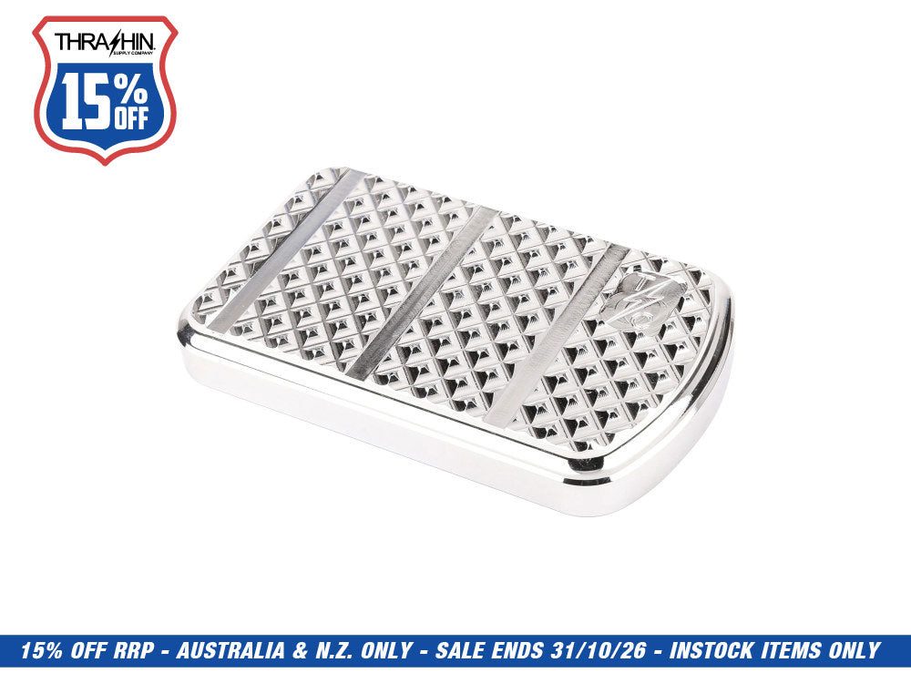 Bagger Brake Pad - Chrome. Fits Touring 1980up, FL Softail 1986-2017 & Dyna Switchback 2012-2016.