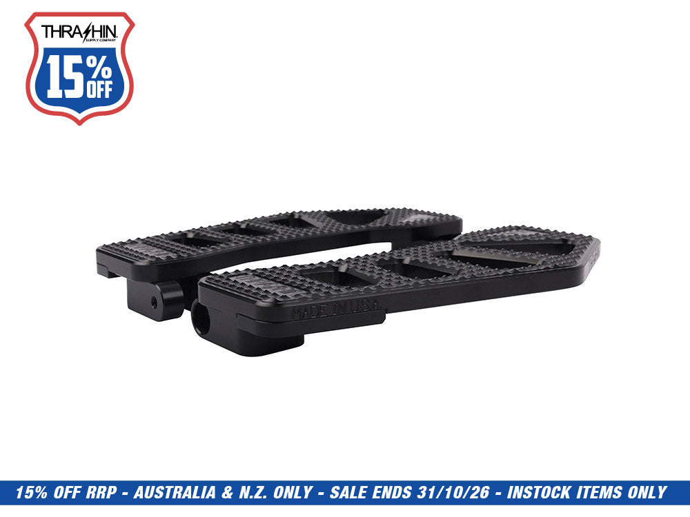 Black Apex Bagger Rider Floorboards. Fits Touring 1980up, FL Softail 1986-2017 & Dyna Switchback 2012-2016