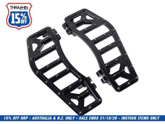 Aggressor Rider Floorboards - Black. Fits Touring 1980up, FL Softail 1986-2017 & Dyna Switchback 2012-2016
