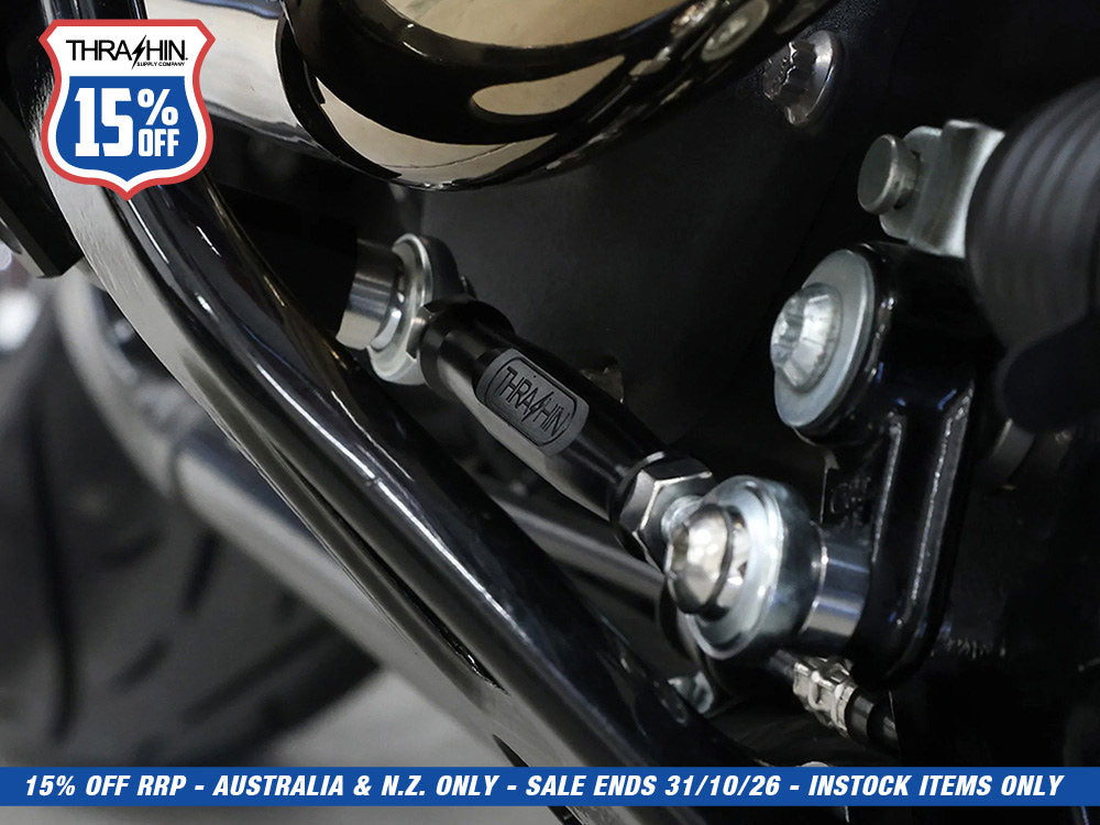 Adjustable Brake Linkage - Black. Fits Softail 2018up with Mid Controls.