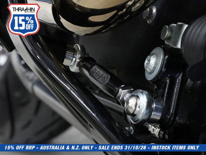 Adjustable Brake Linkage - Black. Fits Softail 2018up with Mid Controls.