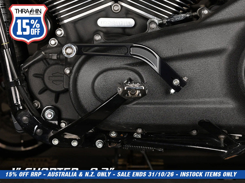 1in. Shorter Shift Arm - Black. Fits Softail 2018up with Mid Controls