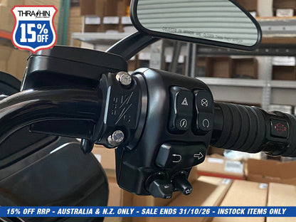 OG Clutch & Brake Perch Clamp - Black. Fits Softail 1984-2024, Dyna 1991-2017, Most Touring 1982-2024, Sportster 1982-2003 & FXR 1982-1994