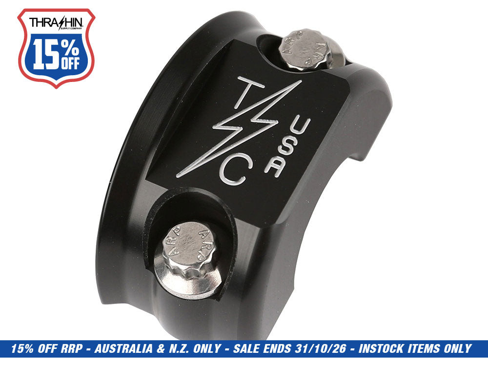OG Clutch & Brake Perch Clamp - Twice Cut Black. Fits Softail 1984-2024, Dyna 1991-2017, Most Touring 1982-2024, Sportster 1982-2003 & FXR 1982-1994