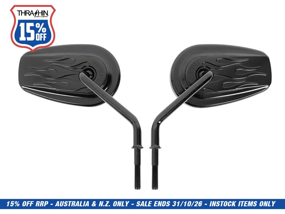 Billet Mini Mirrors Flame - Black
