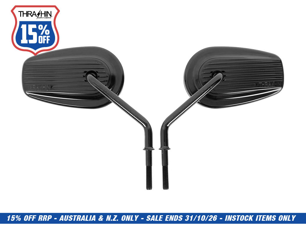 Billet Mini Mirrors Finned - Black