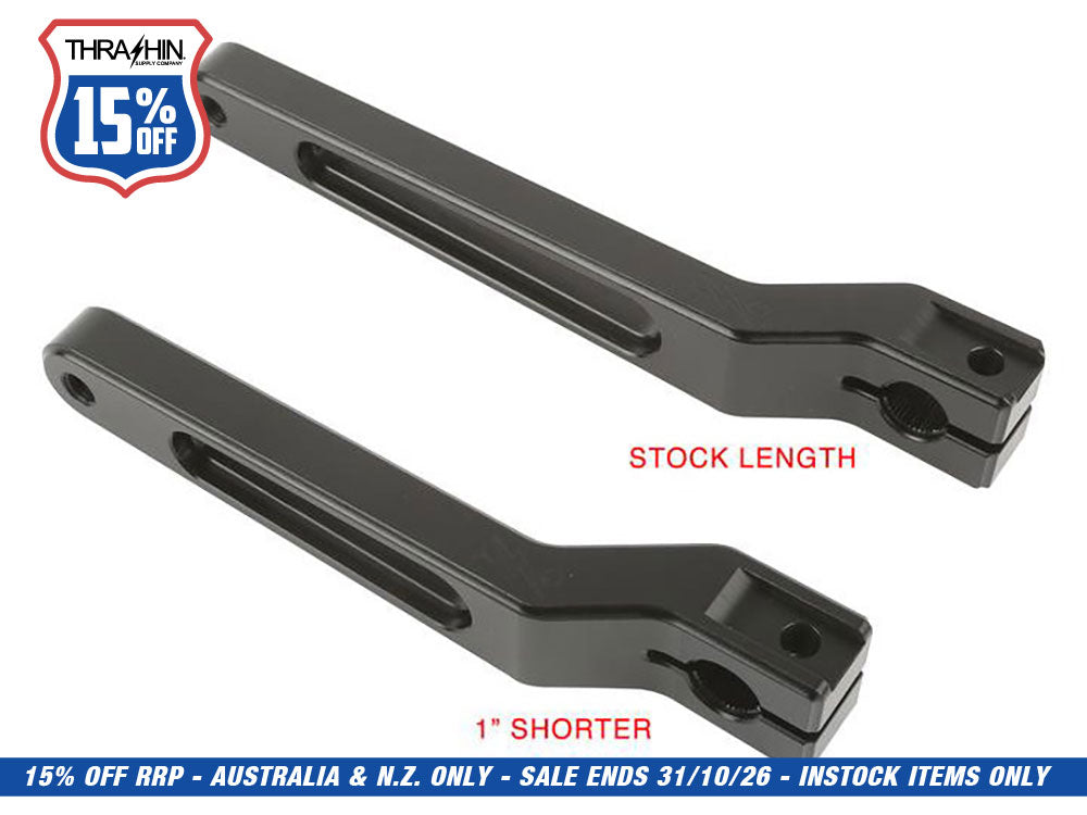 Billet Shift Lever - Black. 1in. Shorter Length. Fits Touring 1983up, Trike 2008up, FXR 1982-1994 & FL Softail 1986-2017.