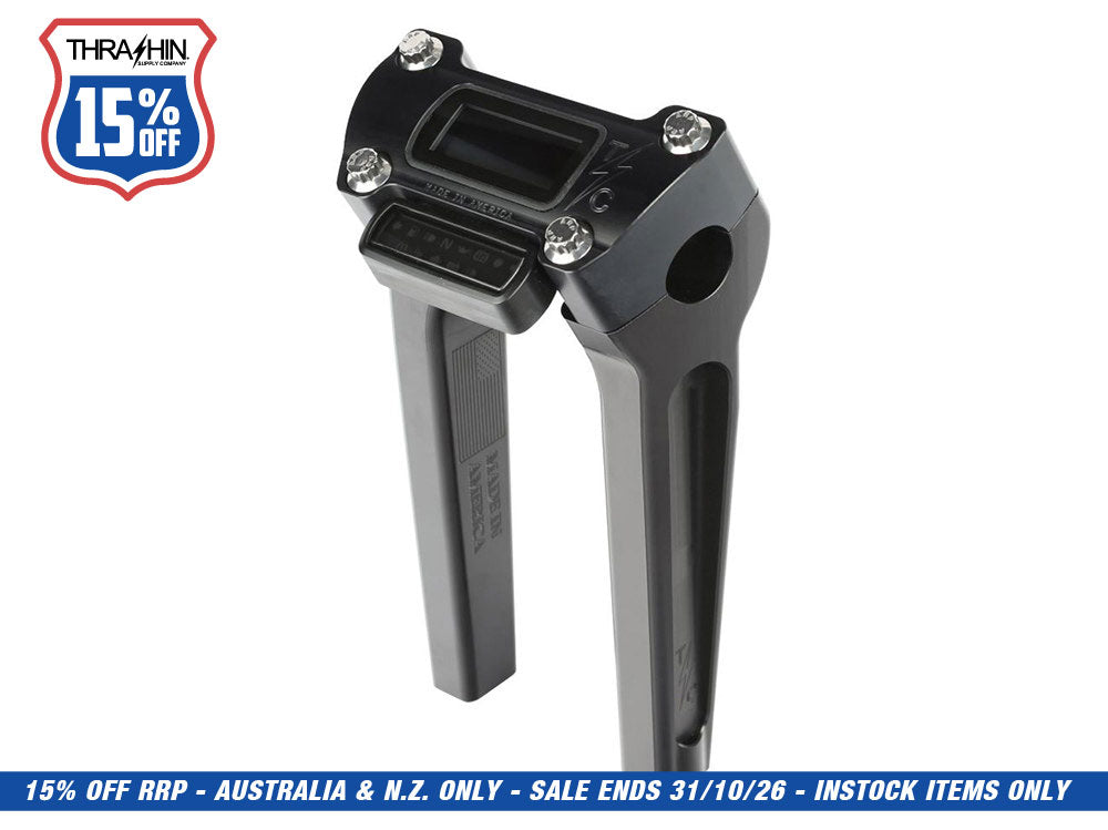 8in. Straight Thrashin Risers - Black. Fits Softail Street Bob, Low Rider ST, Standard & Breakout 2018-2024