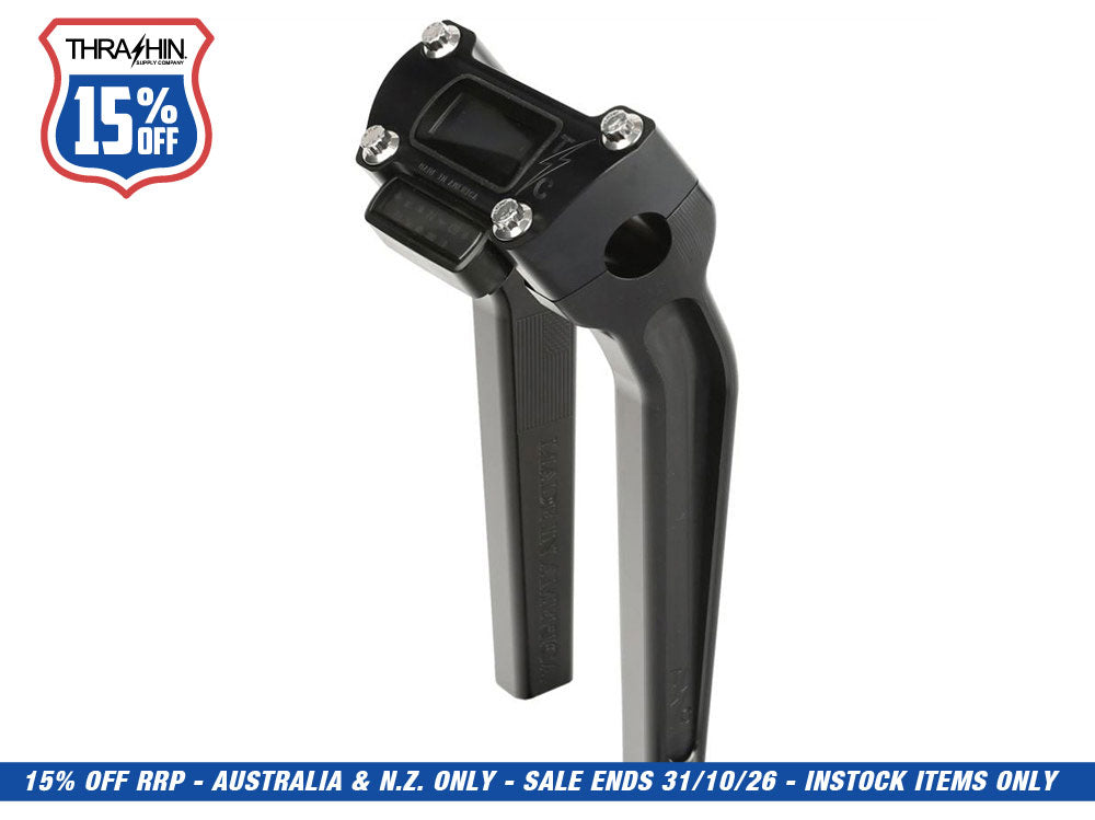 9.5in. Pull Back Thrashin Risers - Black. Fits Softail Street Bob, Low Rider ST, Standard & Breakout 2018-2024