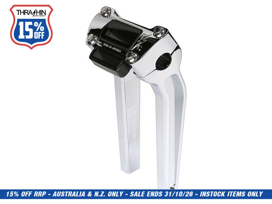 9.5in. Pull Back Thrashin Risers - Chrome. Fits Softail Street Bob, Low Rider ST, Standard & Breakout 2018-2024