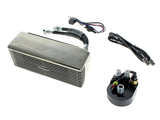 Fan Assisted Low Mount Oil Cooler Kit - Stainless Steel. Fits Dyna 1993-2017