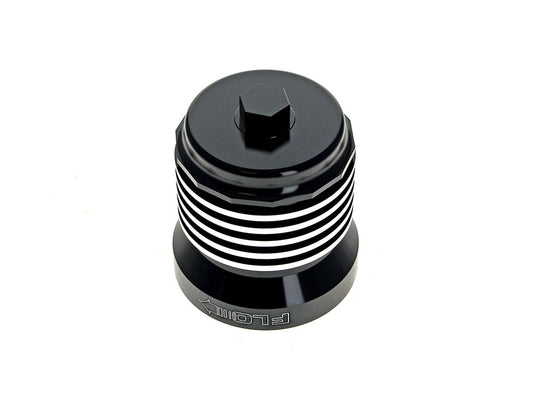 FLO Reusable Oil Filter - Black with Polished Fins. Fits Milwaukee Eight 2017up, Twin Cam 1999-2017, Evolution 1984-1999 & Sportster 1984-2021