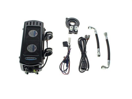 Fan Assisted Side Mount Oil Cooler Kit - Gloss Black. Fits Softail 2018up with no Crash Bar/Engine Guard