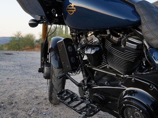 Fan Assisted Side Mount Oil Cooler Kit - Gloss Black. Fits Touring 2017-2024 with Harley-Davidson Full Size Engine Guard