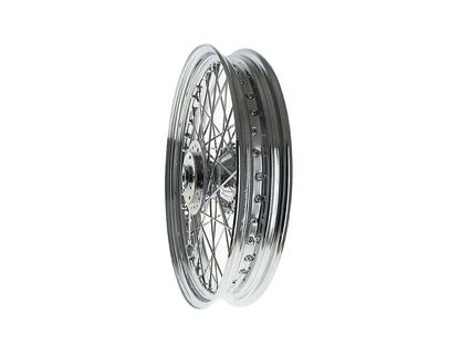 19in. x 2.50in. Front 40 Spoke Cross Laced Wheel - Chrome. Fits Narrow Glide Dyna 1991-1999, FXR 1984-1994 & Sportster 1984-1999.