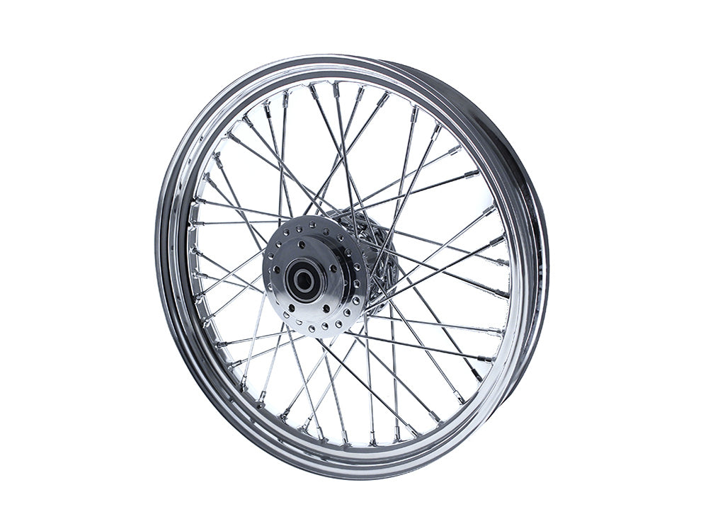 19in. x 2.50in. Front 40 Spoke Cross Laced Wheel - Chrome. Fits Narrow Glide Dyna 2000-2005 & Sportster 2000-2007