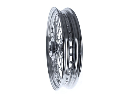 19in. x 2.50in. Front 40 Spoke Cross Laced Wheel - Chrome. Fits Narrow Glide Dyna 2000-2005 & Sportster 2000-2007