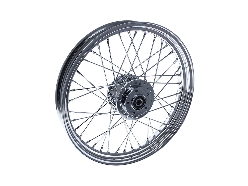 19in. x 2.50in. Front 40 Spoke Cross Laced Wheel - Chrome. Fits Narrow Glide Dyna 2000-2005 & Sportster 2000-2007