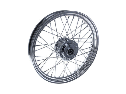 19in. x 2.50in. Front 40 Spoke Cross Laced Wheel - Chrome. Fits Narrow Glide Dyna 2000-2005 & Sportster 2000-2007