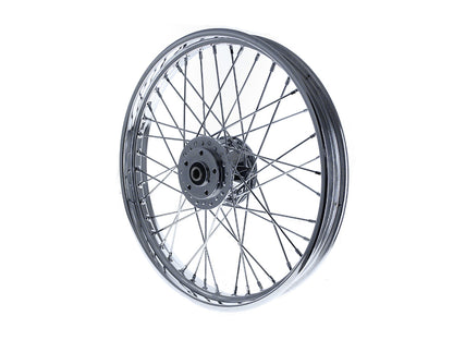 21in. x 2.15in. Front 40 Spoke Cross Laced Wheel - Chrome. Fits Narrow Glide Dyna 1991-1999, FXR 1984-1994 & Sportster 1984-1999.