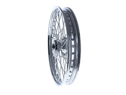 21in. x 2.15in. Front 40 Spoke Cross Laced Wheel - Chrome. Fits Narrow Glide Dyna 1991-1999, FXR 1984-1994 & Sportster 1984-1999.