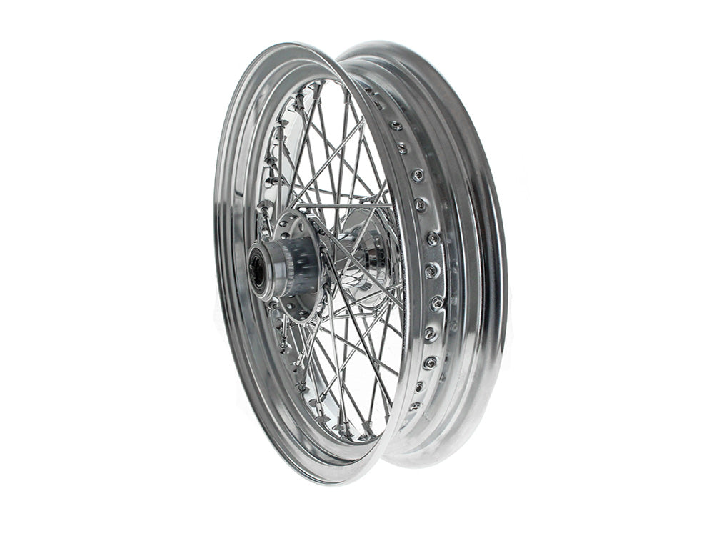 16in. x 3.0in. Front 40 Spoke Cross Laced Wheel - Chrome. Fits FL Softail 1986-1999