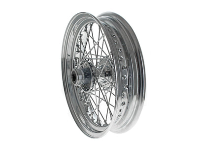 16in. x 3.0in. Front 40 Spoke Cross Laced Wheel - Chrome. Fits FL Softail 1986-1999