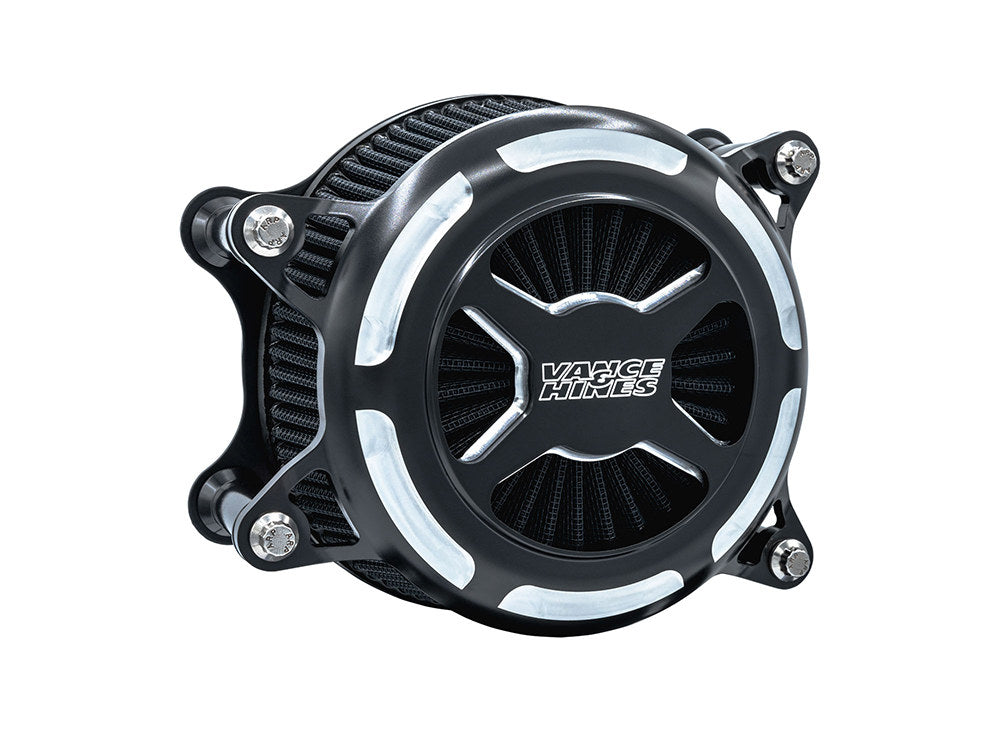VO2 X Air Cleaner Kit - Black Contrast. Fits Softail 2000-2015, Dyna 1999-2017, Touring 1999-2007 with CV Carb or Cable Operated Delphi EFI