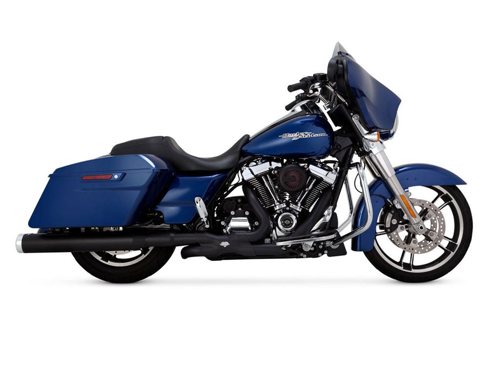 4in. Monster Round Slip-On Mufflers - Black with Chrome End Caps. Fits Touring 2017up.