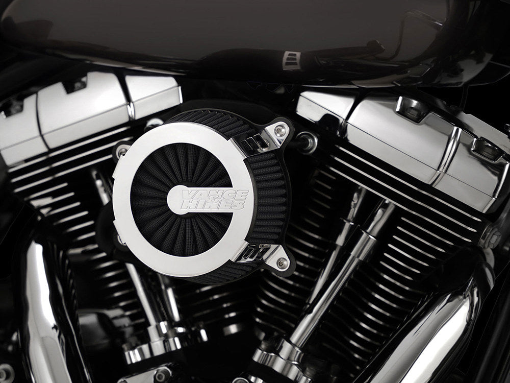 VO2 Cage Fighter Air Cleaner Kit - Chrome. Fits Softail 2000-2015, Dyna 1999-2017, Touring 1999-2007 with CV Carb or Cable Operated Delphi EFI