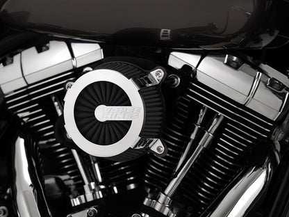 VO2 Cage Fighter Air Cleaner Kit - Chrome. Fits Softail 2000-2015, Dyna 1999-2017, Touring 1999-2007 with CV Carb or Cable Operated Delphi EFI